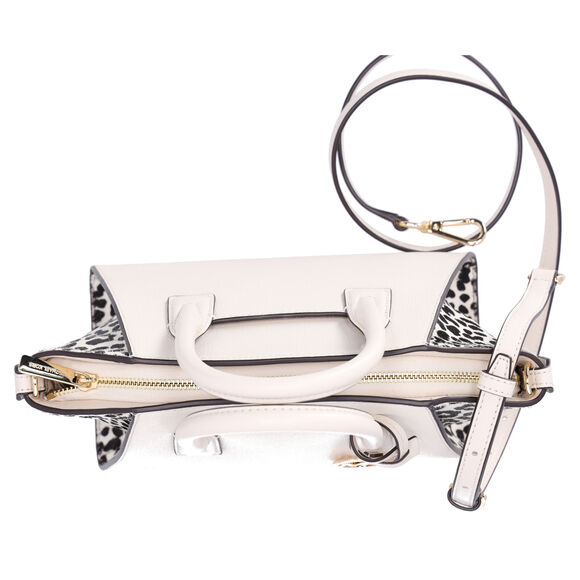 Michael Kors Avril Small Leather Cheetah Print Calf Hair Satchel Light Cream - Picture 4 of 5